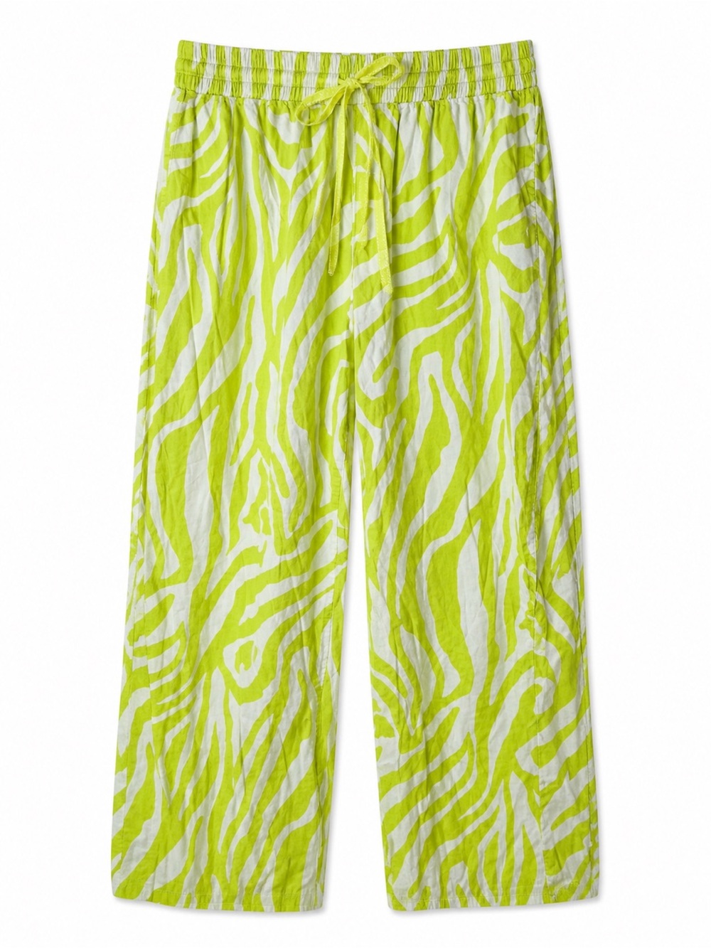 Anthropologie Lime Green Zebra‎ Wide Leg Lounge Pants Coastal Boho-Size Large